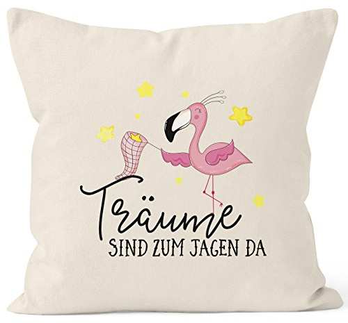 MoonWorks Kissen-Bezug Flamingo Träume sind zu jagen da Kissen-Hülle Deko-Kissen Baumwolle Natur Unisize
