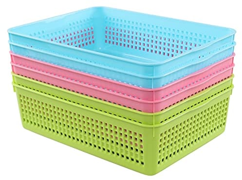Annkky A4 Desktop Plastic Storage Basket Tray, Shallow Storage Trays Set of 6