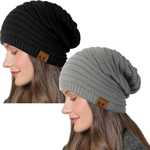 Beanie Hat Women - Winter Warm Knitted Beanies Ladies Thermal Wooly Hat Soft Stretch Slouchy Beanie Skull Cap Cable Knit Hat for Women Girls Outdoor UK