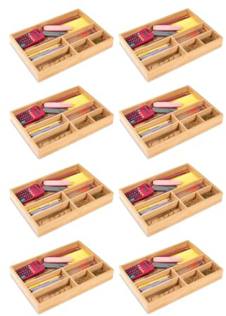 Osco Bamboo Drawer Organiser 8 Pack Valet Tray Drawer Tidy Drawer Divider Jewellery Display Stationery Storage H4.5 x W33 x D22.6 cm