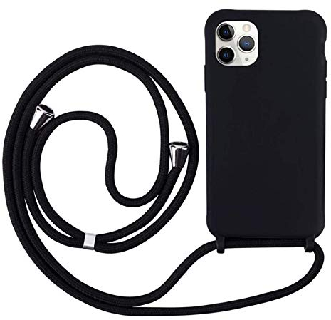 Ququcheng Coque Compatible avec iPhone 12 Pro Max(6.7),Collier pour Étui Colliers de cellulaire Corde Silicone avec Cordon Case TPU Bumper pour iPhone 12 Pro Max(6.7)-Noir