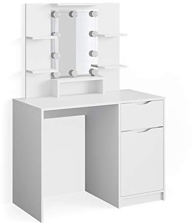Vicco Schminktisch Ruben Little, Kosmetiktisch mit Spiegel, Weiß, 100 cm mit LED Beleuchtung