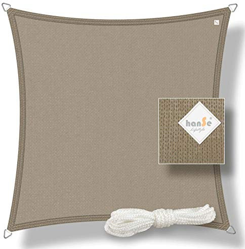 hanSe Sonnensegel quadratisch, Segeltuch Quadrat, 2x2m in Taupe, aus HDPE Gewebe, wetterbeständig mit UV Schutz und Sonnenschutz für Garten, Balkon und Terrasse