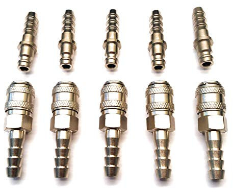 5 Sets of Inline Quick Release Coupling/Fitting For 8mm I/D Propane/Butane Gas Hose - Ideal for Gas BBQ - Patio Heater, Camping Gas Cookers