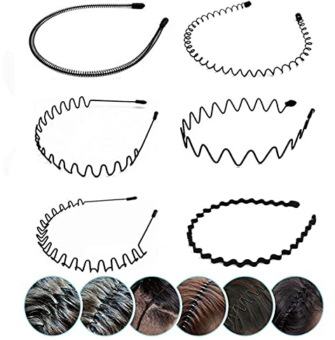 6 Stück Elastische gewellte Feder Wave Haarband Multi-Stil Schwarz rutschfest Metall Haarreifen Unisex Sport Mode Haarband Zubehör für Damen Herren