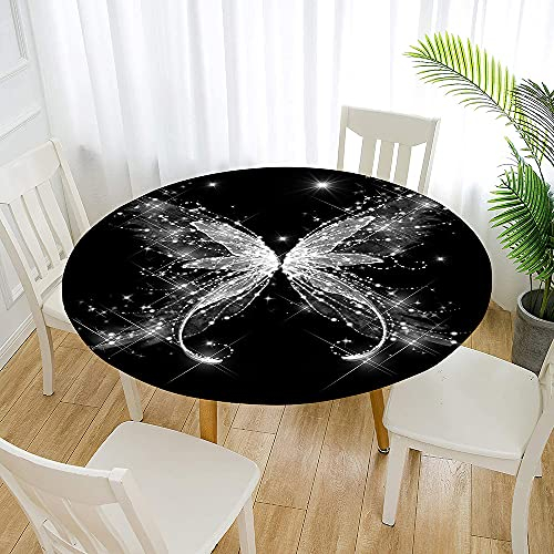 Morbuy Tischdecke Elastisch, Schmetterling Drucken Rund Tischdecken Wasserdicht Lotuseffekt Abwaschbar Abwischbar Tischtuch für Dekoration Küchentisch Garten Outdoor (Durchmesser 120cm,schwarz)