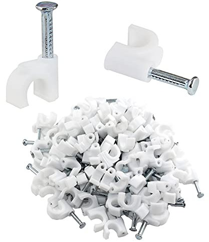 Bonsicoky 100 clips de cable para clavos, 6 mm, organizador de cables para cable Ethernet, cable de teléfono, cable de TV, cable de impresión