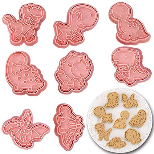 Flyftrey 8 PCS Ausstechförmchen Dinosaurier, Dino Keksausstecher, Plätzchenformen für Kinder, Fondant Ausstechformen, Cookie Cutter, Cookie Backen Form, Kinder Backen Küche Zubehör