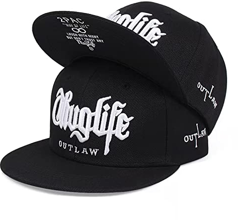 JEONGYEE Thug Life Hat 3D Embroidery Baseball Cap Flat Brim Bill Snapback Hip Hop Hats for Men Women Black, One Size, Schwarz