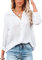 Womens Blouse Casual Long Sleeve Shirt Tops V Neck Button Down Shirts Basic Loose Tunic T Shirts (XL, White)