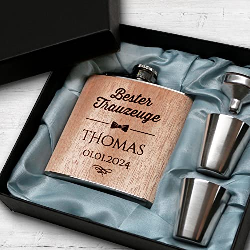 Pixelstudio Holz Flachmann Trauzeuge mit persönlicher Gravur Trauzeugen Geschenke Mann