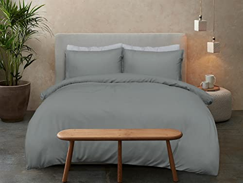 Sleepdown 100% Bambus, einfarbig, anthrazit, Bio-Bettbezug, Bettwäsche-Set, weich, pflegeleicht – Einzelbett (135 x 200 cm)