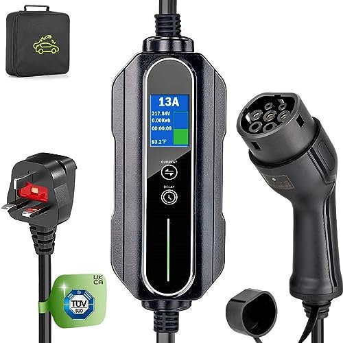 Portable Type 2 Charging Cable UK 3 pin,Adjustable Current 6/8/10/13 A, 8M Timing Delay funtion,IP65 Max Waterproof level, EV Home Ev Charger Type 2