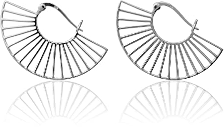 Nature Rebel Klappcreolen 925 Silber Fächer Creolen Ohrringe Halbrund Geometrisch
