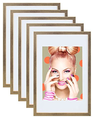 IDEAL TREND 3er 5er Set Holz Bilderrahmen Lifestyle Plexi Foto Rahmen Collage Wanddeko Poster S111: Farbe: 5er Pack Gold | Format: 40x60