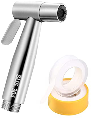 JSQJ Cabezal de Ducha Mano Pulverizador Bidet de acero inoxidable 304 Rociador Bidet para limpieza de WC cocina baño higiene personal, con 2 Cinta de Teflón