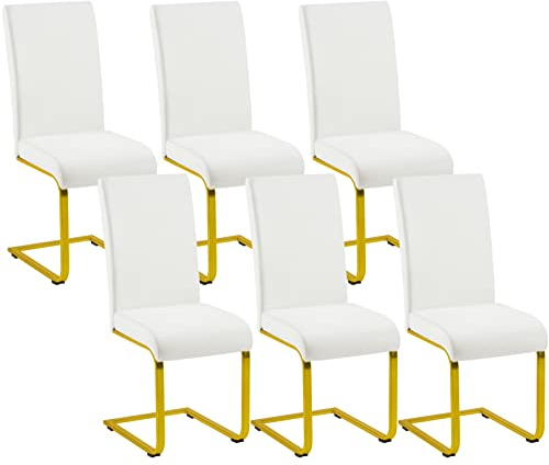 Yaheetech 6er Set Esszimmerstühle Wohnzimmerstuhl Küchenstuhl Schwingstuhl, Belastbarkeit 135 kg Weiß