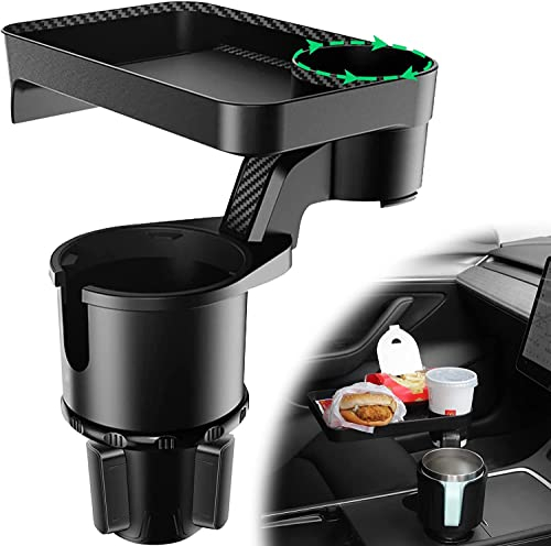 Cup Holder Expander for Car, Car Tray Multifunctional Cup Holder Tray with 360° Rotating Table Adjustable Base Large Car Cup Holder 17-40oz Cup Bottlle Drink Detachable Tray Table (Black)