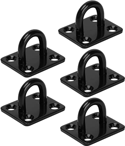 Yuecoom Gancio per soffitto in acciaio inossidabile, 5 pezzi rinforzato rinforzato con fibbia per porta con fibbia di fissaggio piastra per occhiello nero(5 mm)