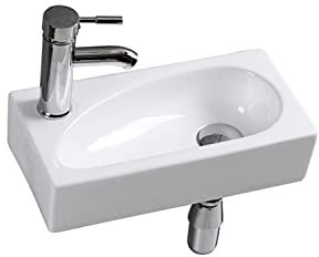Lavabo mural en céramique calcination haute température fait à la main en forme de pétale de petite taille Blanc brillant Design moderne simple et élégant pour salle de bain, vestiaire WC (main