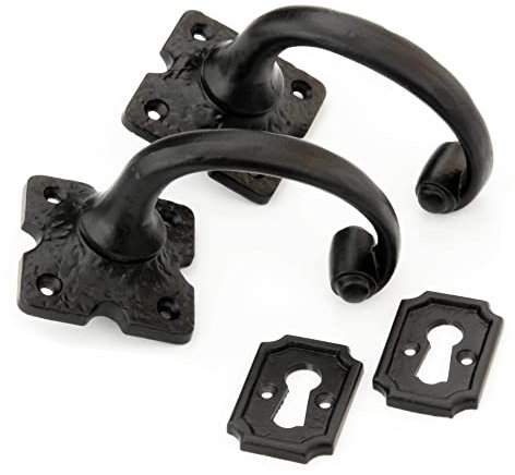 UNDERGROUND PARTS Jones & Grey Vintage Tudor Black Lever Latch Door Handles & Oval Lock Covers