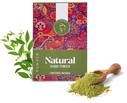 AATMANA Henna En Polvo | Lawsonia Inermis | Cabello Brillante De Aspecto Natural | Fortalece Y Repara El Cabello Dañado | Color De Cabello Natural Para Hombres Y Mujeres - 100 Grams
