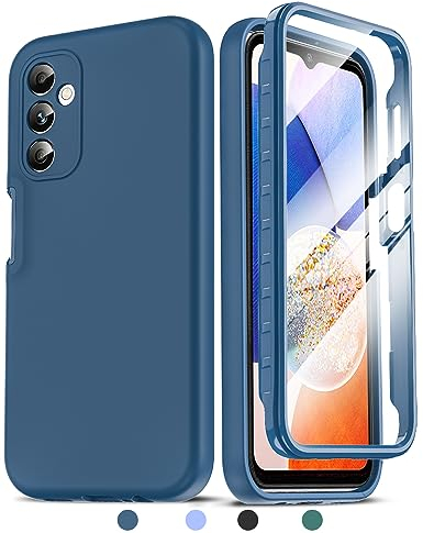LeYi Handyhülle für Samsung Galaxy A14 5G/4G Hülle mit Doppelseitige, Rundumschutz Schutzhülle mit Eingebautem Displayschutz, Kratzfeste Silicone TPU Bumper Outdoor Doppel A 14 Case Cover Blau