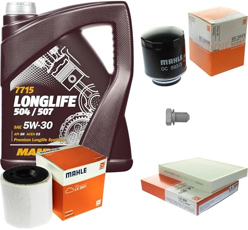 Inspektionspaket 5L MANNOL 5W-30 für Polo A1 Sportback Fabia II Combi ST | Motoröl MANNOL Longlife 504/507 5W-30 Ölfilter Luftfilter Innenraumfilter Ablassschraube