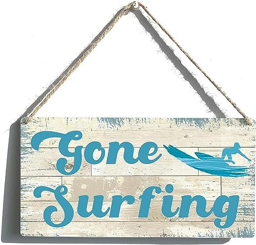 Strandschild mit Aufschrift Farmhouse Gone Surfing, Holz, rustikal, Retro-Wandkunst, Dekoration für Zuhause, Badezimmer, Dekoration, 25,4 x 12,7 cm
