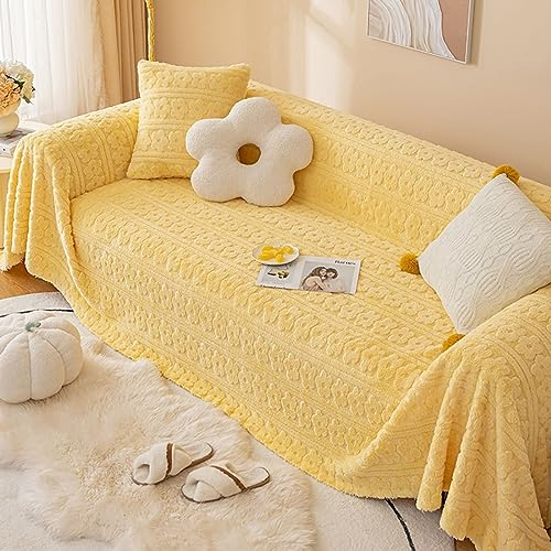 Homxi Big Sofa Überzug 4 Sitzer,180x340CM,Sofa Bezug Einfarbig mit Blumenmuster Plüsch Sofa Überwurf Sofa-Handtuch Gelb Sofa Bezug