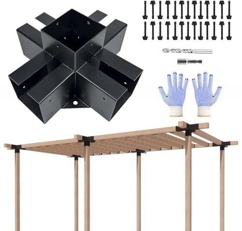 VoTwoofv pergola Bracket kit 4x4,5-Way Cross-Shaped Bracket Woodworks Pergola kit for Wood Beam (Actual: 3.5 x3.5'') Outdoor Gazebos,Patio Pergolas,Log Cabins (1 Pack)…