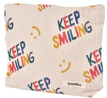 Fycyko Kosmetiktasche Reise, Tragbare Kulturbeutel Kinder Lächeln Waschtasche Organizer Smile Muster Make-up Tasche Multifunktionaler Kulturbeutel Herren Reisen Kulturtasche für Damen Mädchen - Beige
