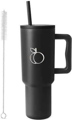 Taste of Beauty UK 40oz Tumbler with Straw and Lid, Double Wall Vacuum Insulated Water Bottle for Hot & Cold Beverages, Stainless Steel Travel Mug with Handle (Black)