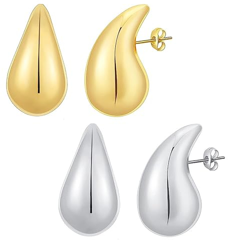 Zuofan 2 Paar Ohrringe Dupes, Golde Ohrringe Silber Ohrringe Damen Tropfen Ohrringe, Waterdrop Dicke Ohrringe, Ohrringe Chunky, Hypoallergene Ohrringe Damen Ohrringe Mode Ohrringe für Frauen 15mm*25mm