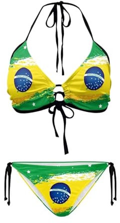 UOIMAG Brazilian Flag Bikini Set for Women Cheeky Triangle Bikini Swimsuits with Tie Side Bottom 2 Piece Size 2XL