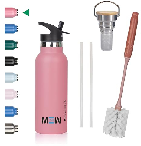 MINIW™ Trinkflasche Edelstahl 500ml 750ml, BPA-Frei Wasserflasche, Auslaufsicher Isolierflasche, Isolierte Thermoskanne, Thermosflasche für Sport, Fitness, Schule und Reisen (Rosa 0.5L)