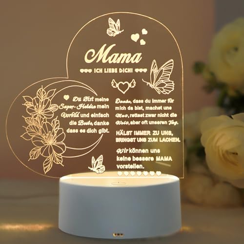 Auting Geschenke für Mama, Geburtstagsgeschenk für Mama, Muttertagsgeschenk Geschenke Für Mama, Mama Geschenk, LED Acryl Nachtlicht Lampe mit 16 Farben Ändern und Fernbedienung(Heart)