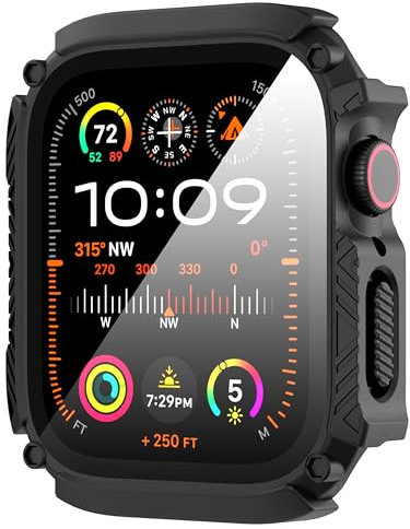 Diruite 1-Pack Funda para Apple Watch Series 9/8/7 45mm Protector Pantalla Cristal Templado, Armadura Ultrafina Policarbonato HD Vidrio Templado Case para iWatch 45mm Cover