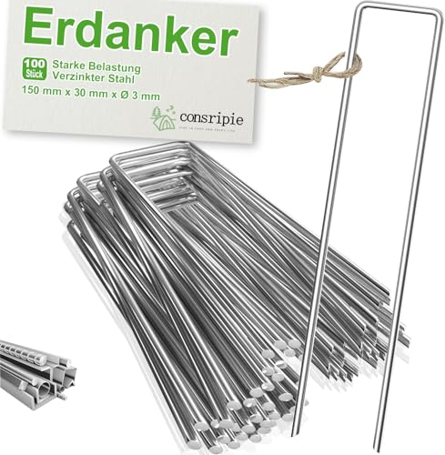 Consripie 100 x U-Shaped Metal Nails - For Fixing Curtains, Fences, Non-Woven Fabric, 150mm x 30mm x Ø 3mm, Ground Anchor