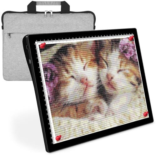 HIUKCOLED Rechargeable A4 Light Pad with Diamond Painting Light Board Storage Bag, Built-in Battery＆Magnetic panel, 5-level Brightness Adjustable,Wireless LED Tracing Box for Drawing,Sketching,Tracing