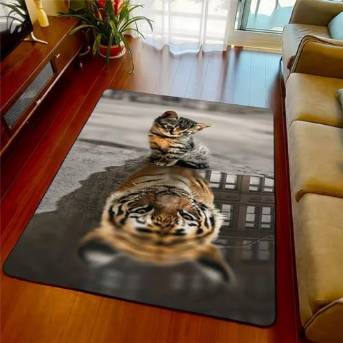 3D Teppich Kinder Jungen Groß Kinderzimmer Gaming Teppich Schlafzimmer Dekoration Wohnzimmer Kurzflor Krabbelmatte Modern Weich Kinderteppiche Waschbarer Süße Tiere Katze Löwe Tiger Tier 50 X 80-9Q4G