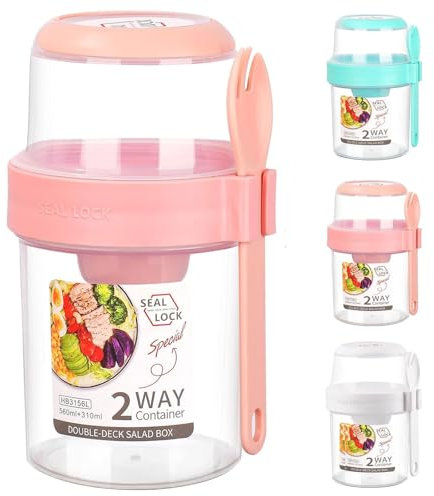 Taza de Cereales Para Llevar 310 ml + 560 ml, Vaso de Yogur Para Viajes Con Cuchara, Doble Capa, a Prueba de Fugas, Para Ensalada y Trabajo