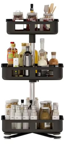 HSyc JRX Lazy Susan Gewürzregal Schrank-Organizer Multifunktionaler Drehteller Gewürzregal Arbeitsplatten-Organizer Für Küchen-Vorratsschrank 360° Drehbare Aufbewahrung (Schwarz-3 Etagen)