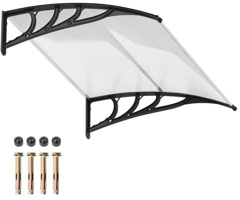 Toolsempire Window Awning Door Canopy, 48 x 40 Door Awnings Exterior with UPF50+ Sun Rain Snow Protection & Hallow Polycarbonate Sheet, Outdoor Front Door Entrance Canopy (Black)