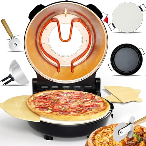 Forno Elettrico per Pizza da Interno, Forno per Pizza da appoggio da 12 con Pietra per Pizza e Griglia, Termometri Incorporati, Timer, Finestra di Visualizzazione, Riscalda Fino a 420 ℃ Forno black
