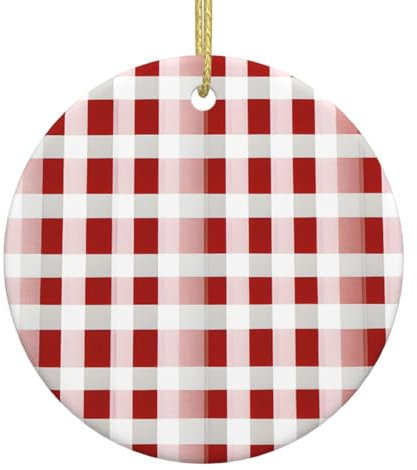 Albero di Natale in ceramica con stampa a quadri bianchi a scacchi rossi, decorazione per la casa stampata su entrambi i lati per decorazioni per feste festive