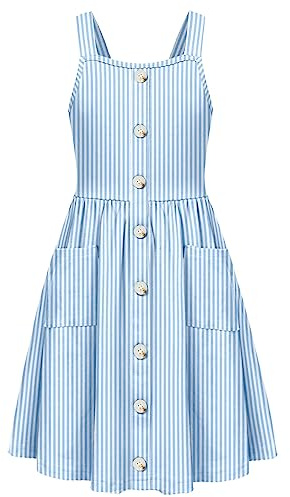Arshiner Niñas Vestidos Sin Mangas Niños Botón Delantero Algodón Vestido Verano A-Line Casual Vestido Elegante Festivo Swing Vestido para Niñas 5-14 Años