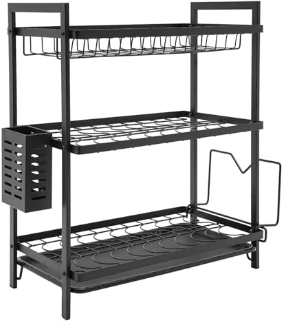 SAUADY Escurreplatos de 3 niveles para almacenar y secar cuencos, color negro, 43,5 x 24,5 x 50 cm