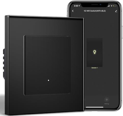 BSEED Smart Interruptor Empotrado de Cristal 1 Gang 1 vía, Interruptor de Botón WiFi Compatible con Alexa/Google Home, Interruptor de Pared Funciona con APP Smart Life/Tuya, Negro