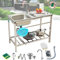 Fregadero Jardin Exterior con Soporte Fregadero Cocina Comercial Fregadero Acero Inoxidable con Grifo Y Escurridor Fregaderos Industriales Fácil De Montar para Garaje Restaurante Bar Patio Trasero